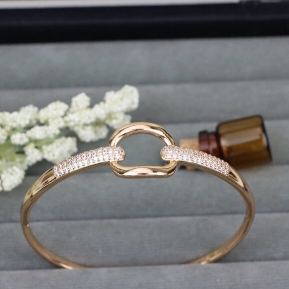Elegant Rose Gold Bangle with Sparkling Circular Center Accent, XPBL0455 - Picture 12 of 12